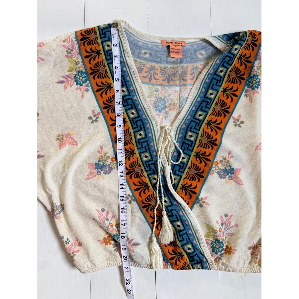 "Desert Carnival Bloom" Boho Floral Geometric Wrap Blouse Batwing Large - Picture 8 of 11
